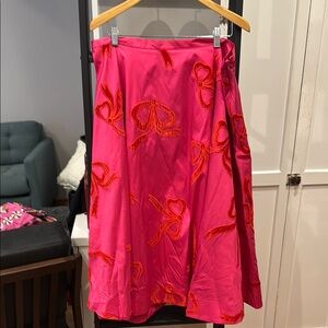 Maeve Pink and Red Full Midi Skirt - Party